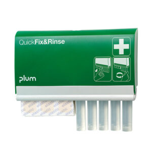 Plum QuickFix&Rinse Dispenser med 45 elastiske plaster og 5 x 20 ml øyeskylleampuller