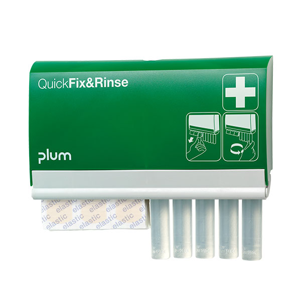 Plum QuickFix&Rinse Dispenser med 45 elastiske plaster og 5 x 20 ml øyeskylleampuller