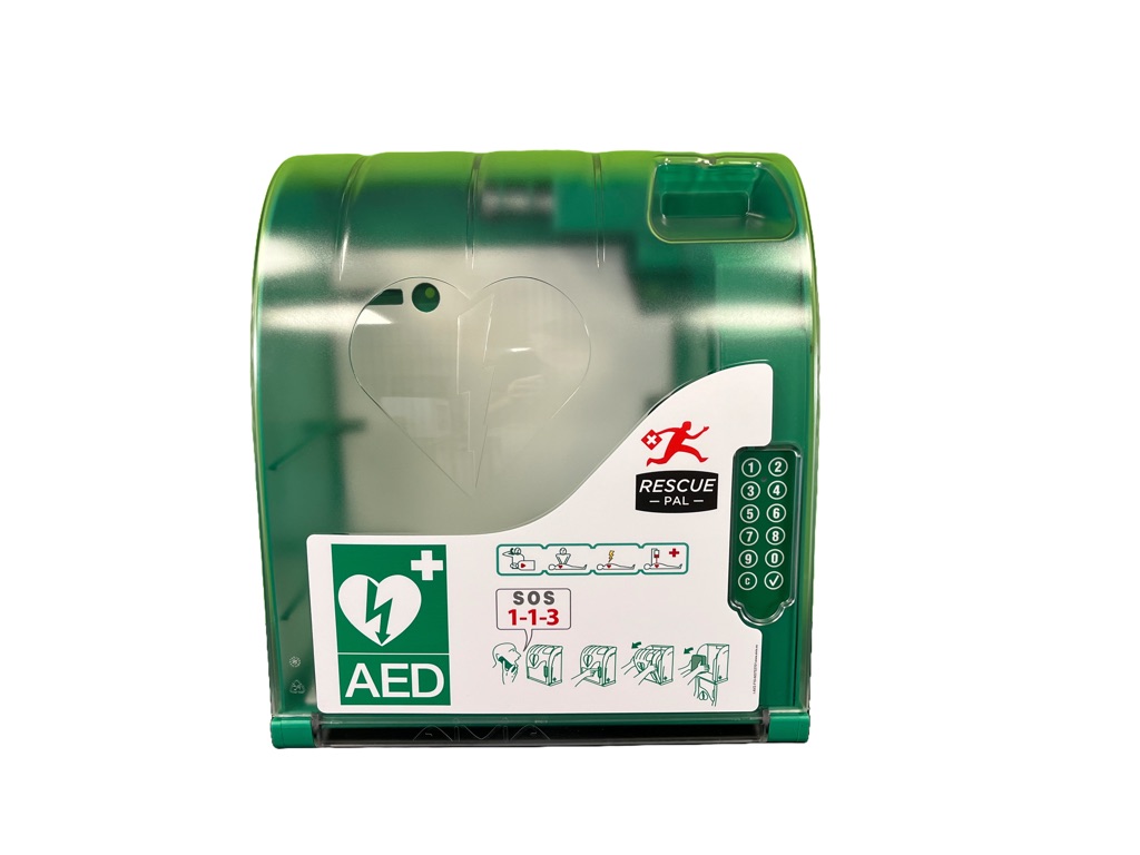 AIVIA 210 utendørs veggskap til hjertestarter med PIN - kodelås, varme, alarm, og lys